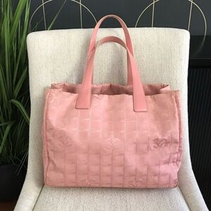 Authentic CHANEL travel line tote bag pink canvas